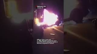 NJ police rescue man from fiery crash [upl. by Ennahgiel]