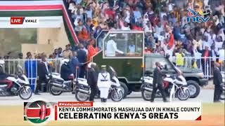 President Ruto takes lap of honor in ceremonial Land Cruiser at the Mashujaa Day celebrations [upl. by Enilec772]