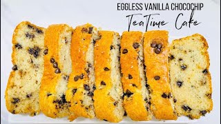 Eggless Vanilla amp Chocochip Teatime Cake  Hindi recipe [upl. by Alleon894]