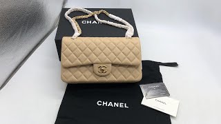 Chanel Beige Quilted Leather Medium Classic Double Flap Bag Review [upl. by Catherine]