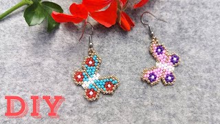 🦋Kolorowe Kolczyki Motylki z Koralików  DIY Tutorial  Colorful Butterfly Bead Earrings [upl. by Rhu631]