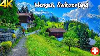 Wengen Switzerland walking tour 4K  The most beautiful Swiss villages  Charming village [upl. by Tildi]