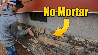 Stone Veneer on Foundation DIY with Adhesive [upl. by Ativel]