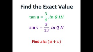 Find the exact value of sinuv when given tan u and sinv [upl. by Brynna]