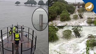 Hussain Sagar Lake floodgates lifted amid heavy rains  Hyderabad [upl. by Onitnerolf]