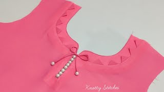 Easy and Stylish Neck Design for plain kurti cutting and stitching Neck Design [upl. by Gluck]