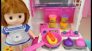 Play doh kitchen and baby doll food cooking play Barbie house [upl. by Kean]