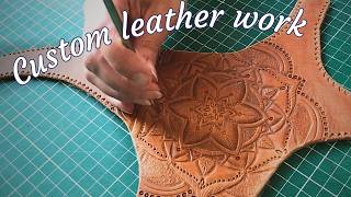 CUSTOM LEATHERWORK  Tooling Leather Panels for Custom Project [upl. by Lennie]