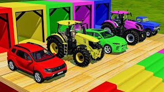 TRANSPORTING FIVE COLOR DODGE LAMBORGHINI VOLKSWAGEN CHARGER MINI RIGITRAC Farming Simulator 22 [upl. by Suinuj]