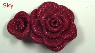 DIYGlitter Foam Sheet Flower Rose hair clipFoamiran Rose flower tutorial [upl. by Led]