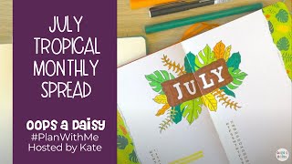 Tropical Leaves Themed July Monthly  Bullet Journal Spread [upl. by Truscott554]