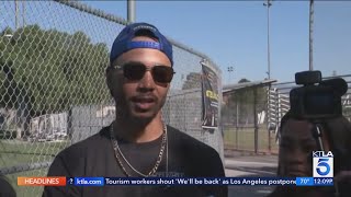 Dodgers star Mookie Betts gives out free turkeys gift cards in South Los Angeles [upl. by Adyeren]