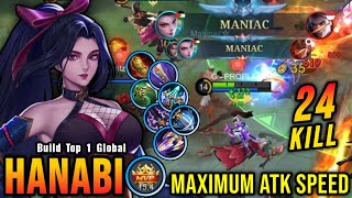 2x MANIAC 24 Kills Hanabi Maximum Attack Speed Build is Deadly  Build Top 1 Global Hanabi  MLBB [upl. by Annair865]