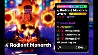 LVL 90 Radiant Monarch Showcase  Anime Defenders [upl. by Henley]