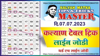 KALYAN MATKA TIPS AND TRICKS MASTER TODAY 772023 KALYAN TODAY TEBLE TRICK LINE JODI [upl. by Inaja]