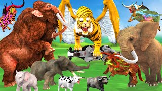 Mammoth Elephant Cow Vs Giant Tiger vs Zombie Bulls Attack Cow Cartoon Baby Elephant Buffalo Gorilla [upl. by Marienthal778]