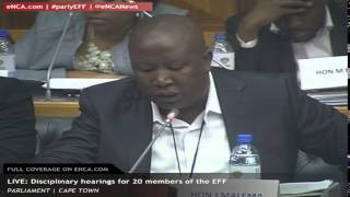 Julius Malema and 19 other EFF members walk out of parliamentary disciplinary seating [upl. by Nwadrebma]