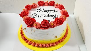 Red Rose Cake Design and Simple Cake Tutorial [upl. by Wiles]