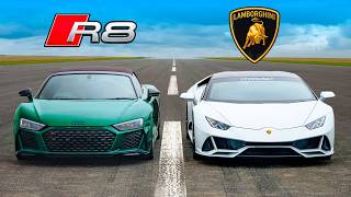 Lambo Huracan v Audi R8 DRAG RACE [upl. by Pren654]