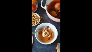 Poached Peaches with Caramelized Nuts and Seeds by Justin Chapple [upl. by Sera843]