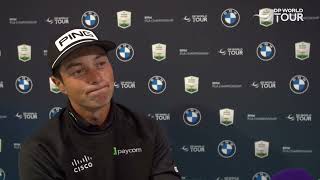 Viktor Hovland Thursday Flash Interview English amp Norweigan 2022 BMW PGA Championship [upl. by Edlitam]