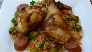 Arroz con Pollo Y Salchichas Longaniza Receta how to [upl. by Annayram654]