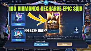 FREE EPIC SKIN 100 DIAMONDS RECHARGE EVENT RELEASE DATE MOBILE LEGENDS BANG BANG [upl. by Uot]