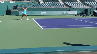 Naomi Osaka Practicing Backhand Slice With NEW COACH Indian Wells 2019 COURTSIDE [upl. by Lenssen198]