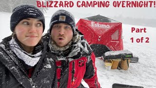 WINTER CAMPING OVERNIGHT on the ICE in a BLIZZARD  Maine ICE Fishing  Mr Heater Buddy Flex Review [upl. by Adiela]