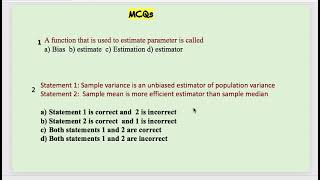 MCQs on Point estimation unbiasedness consistency efficiency sufficiency MLE [upl. by Nilya327]