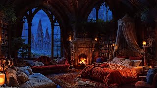 Fireplace Rain And Thunderstrom Sounds For This Cozy Castle Badroom To Sleep Deeply [upl. by Oiracam]