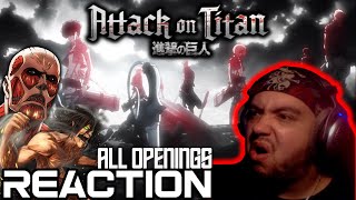 WHAT IS THAT FIRST TIME Reacting to Attack on Titan ALL OPENINGS [upl. by Anella]