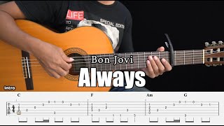 Always  Bon Jovi  Fingerstyle Guitar Tutorial  TAB amp Lyrics [upl. by Slayton]