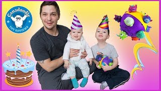 Emmas First Smash Cake and unboxing Chuckle Ball motorized bouncing baby ball toy [upl. by Ebberta793]