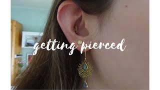 Get a conch piercing with me  first real piercing  experience and talk through [upl. by Rojam]