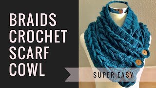 Braids Crochet Scarf Cowl  Easy Perfect for Beginners [upl. by Nitsej]