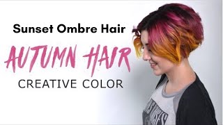 Sunset Ombre Hair  Autumn Pink Orange Yellow Hair Color [upl. by Mini]