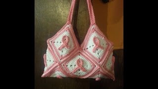 How to Crochet a Granny Square Bag BREAST CANCER AWARENESS [upl. by Silevi6]