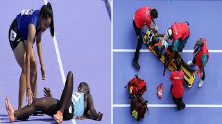 Olympics Star COLLAPSES to the Floor in Agony and is Carried Off on a Stretcher During Womens 100m [upl. by Onileba]