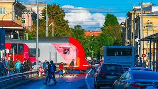 Railway crossing Suburban trains Petersburg Пригородные поезда Станция Удельная СанктПетербург [upl. by Fenelia398]