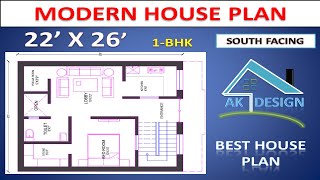 22x26 South Facing House Plan with Parking ll Vastu House plan 1bhk llघर का नक्शा 22x26ll [upl. by Nerok630]