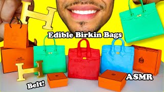 ASMR EDIBLE HERMES BIRKIN BAGS BOXES ORANGE RODEO CHARM BELT BUCKLE MUKBANG 먹방 [upl. by Mingche]