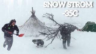 35° Solo Camping 3 Days Solo Winter Camping Adventure in the Snowstorm Bushcraft Survival Shelter [upl. by Nicko]