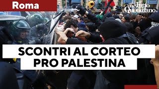 Scontri a Roma al corteo proPalestina volano oggetti e gli agenti usano i manganelli [upl. by Jenna147]