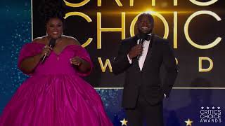 Best host moments from Nicole Byer and Taye Diggs at the 27th Annual Critcs Choice Awards Part 1 [upl. by Grindlay]