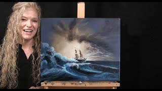 How to Draw and Paint STORMY SEA SAILBOAT with Acrylics  Time Lapse  Beginner Seascape Tutorial [upl. by Rehpitsirhc]