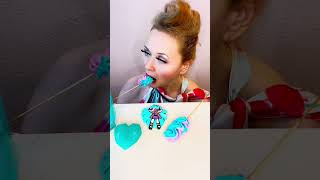 ASMR EATING TEAL PINK DESSERT asmrdessert asmrdesserts asmrdessertmukbang eatingdessert crunchy [upl. by Draude455]