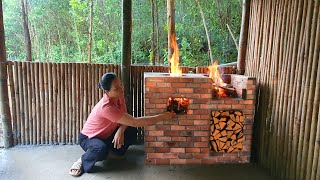 Building a wood stove from real red bricks is wonderful for cooking [upl. by Ahseinar]