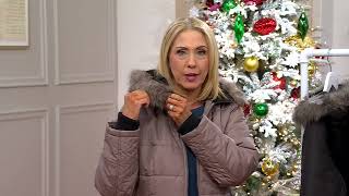 Susan Graver WaterResistant Puffer Coat with Faux Leather Detail on QVC [upl. by Hakim966]