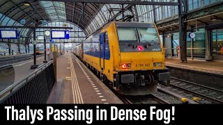 Train Cab Ride NL  Thalys Passing in Dense Fog  Breda  Amsterdam  TRAXX Intercity  January 2022 [upl. by Olathe]